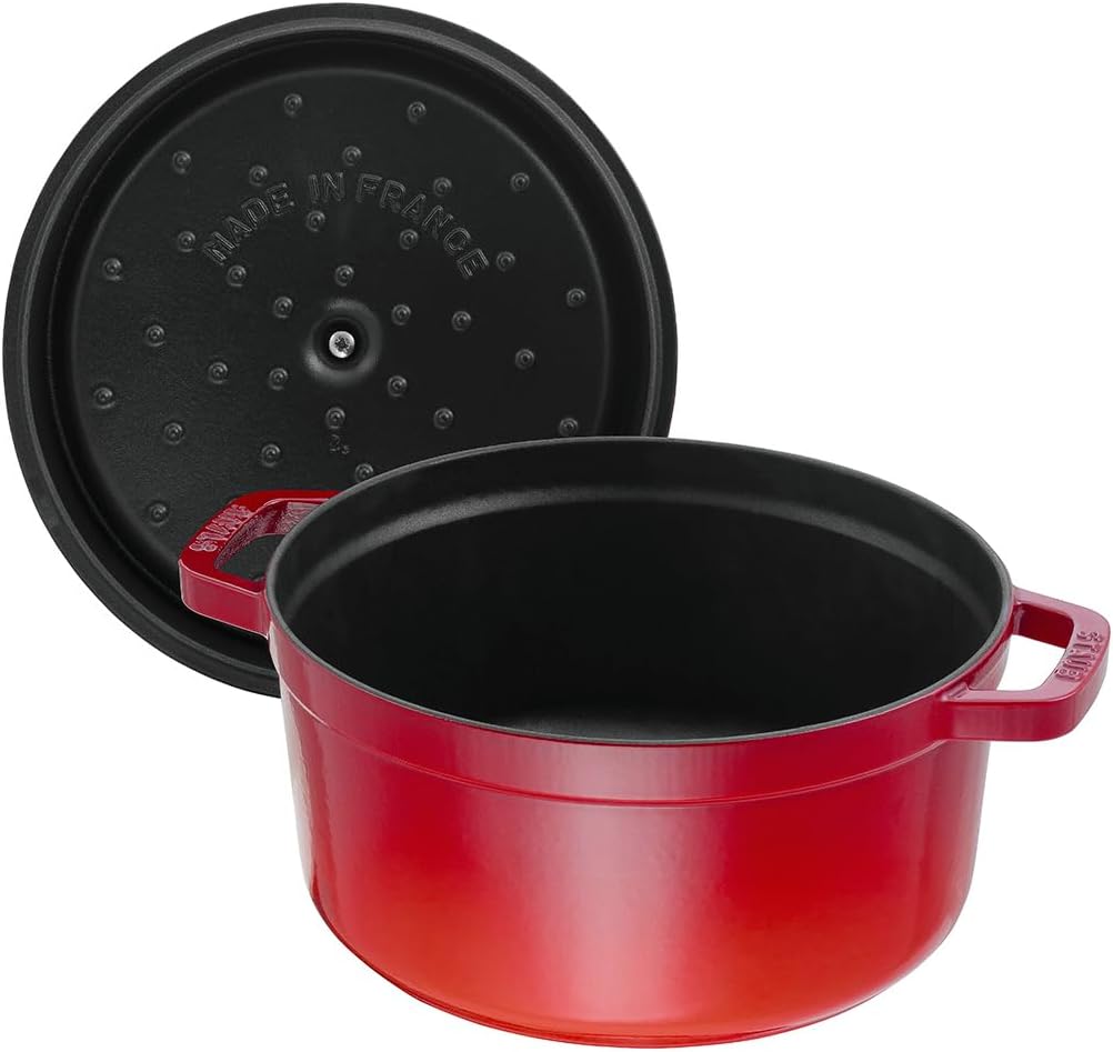 Staub Cast Iron Round Cocotte, Dutch Oven, 5.5-quart, serves 5-6, Made in France, Cherry