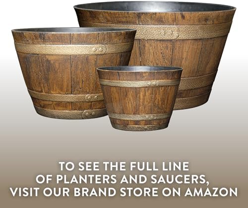 S72CP3D-037R Whiskey Barrel Planter 3 Pack, 15", Kentucky Walnut