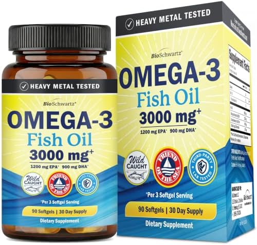 Triple Strength Omega 3 Fish Oil 3000mg for Women and Men, 90 Softgels | High Potency Omega 3 Supplement, Burpless Lemon Flavor Fish Oil - 2250mg Essential Fatty Acids with DHA & EPA, Wild Caught