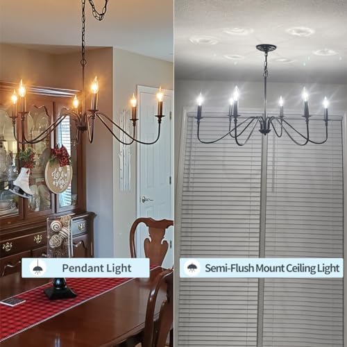 Miluolan Black Chandelier, 6-Light Farmhouse Chandelier for Dining Room | Rustic iron candelabra with adjustable 47.24" chain. Fits sloped ceilings