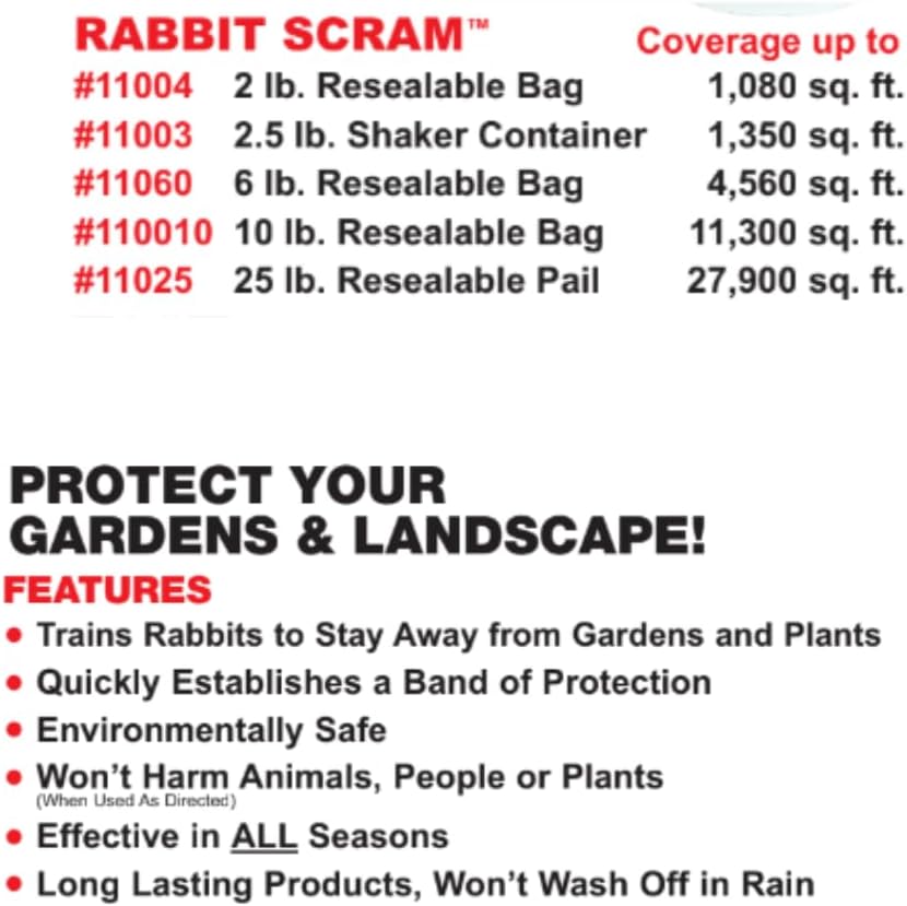 Rabbit Scram All Natural Granular Repellent - All-Natural, Animal, People and Pet Safe Granule (2.5 lb Shaker)