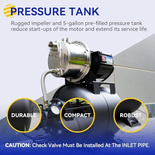 115V Shallow Well Garden Pump, Stainless Steel, Automatic Water Booster Jet Pump 1320 GPH, for Irrigation, Home, Garden, Lawn