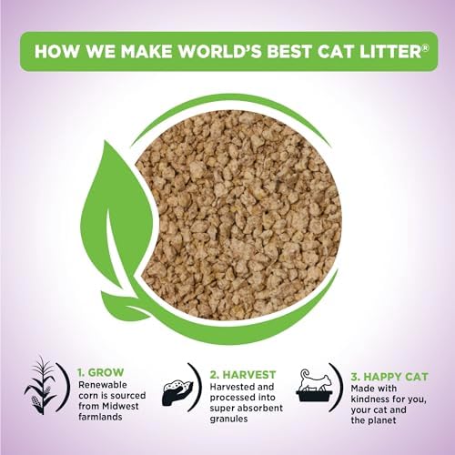 World's Best Cat Litter, Lavender Scented, Long-Lasting Odor Control, 15 lb | Controls multi-cat odors with a calming lavender scent; natural corn litter, quick clumping, flushable, 99% dust free formula