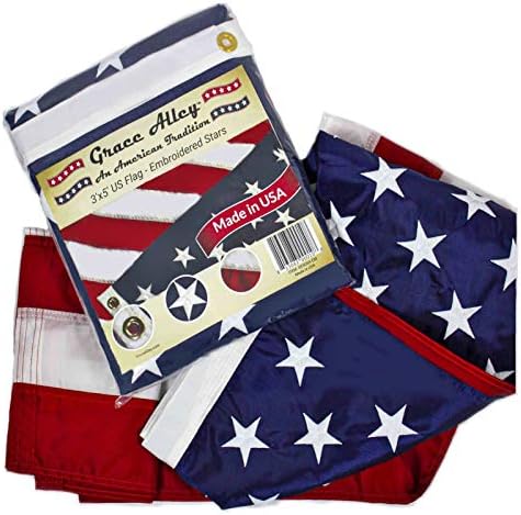 Grace Alley American Flag: 5x8 FT US Flag - 100% Made In USA - Embroidered Stars and Sewn Stripes and Brass Grommets