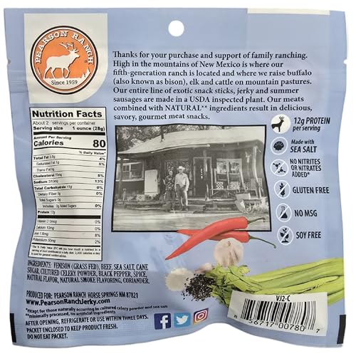 Pearson Ranch Wild Grass Fed Game Variety Pack of 4-2.1oz Bags - Venison, Elk, Buffalo, & Wild Boar - Gluten-Free, MSG-Free, Paleo and Keto Friendly
