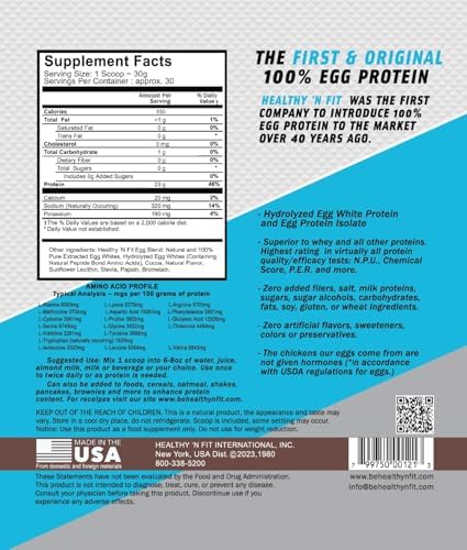 Healthy 'N Fit 100% Egg Protein- Vanilla Ice Cream (2lb): 100% Egg White Protein Plus Natural Peptides. Pure, All Naturally Sweetened Protein