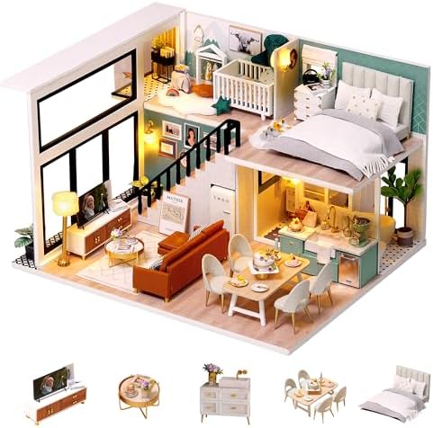 Flever Dollhouse Miniature DIY House Kit Creative Room with Loft Apartment Scene for Romantic Artwork Gift (Tranquil Life)