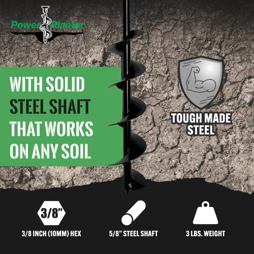 Power Planter Extended Length Garden Auger Drill Bit, 3" x 24" with 1/2" Non-Slip Hex Drive, Auger Drill Bit for Planting Bulbs and Potted Plants