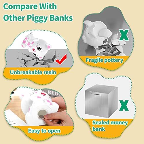 H&W Kitten Money Bank (Pink), Shatterproof Cat Piggy Bank, First Coin Bank