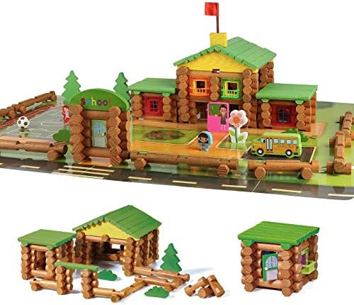 Wondertoys 170 Pieces Wood Logs Set Ages 3+, Classic Building Log Toys for Boy, Creative Construction Engineering Educational Gifts
