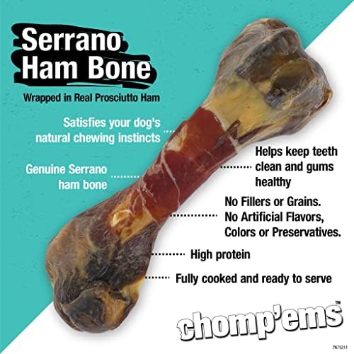 RUFFIN' IT CHOMP'EMS Serrano Ham Bone Wrapped in Real Prosciutto Ham, 1 Large Bone