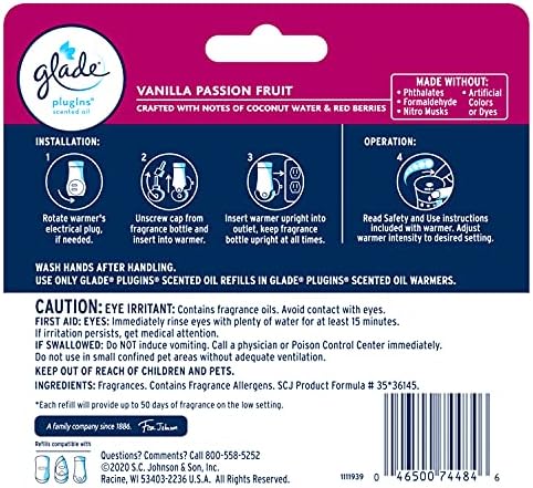 Glade PlugIns Refills Air Freshener, Scented and Essential Oils for Home and Bathroom, Cashmere Woods, 2.01 Fl Oz, 3 Count
