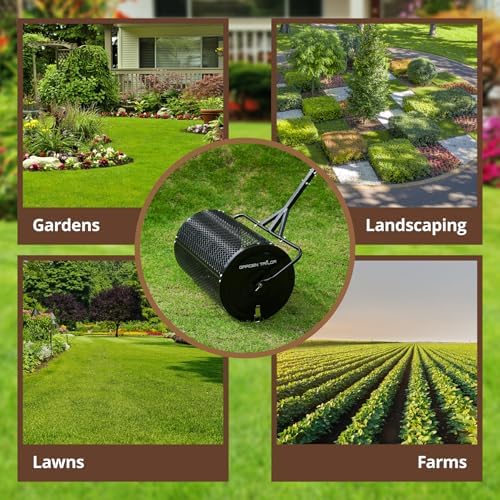 Compost Spreader 24 Inch Peat Moss Spreader with Installation Support Accessories, Metal Mesh Roller Lawn Spreader for Top Soil, Manure, Mulch, Top Dressing - Garden spreaders for lawns