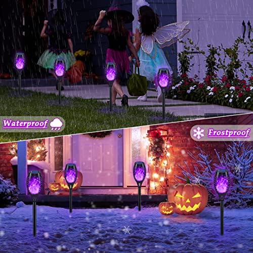 KYEKIO 12Pack Solar Torch Light with Flickering Flame for Halloween Decor