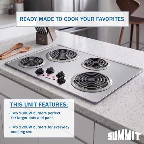 Summit 30" 4 Burner Electric Cooktop Stainless Steel - CR430SS