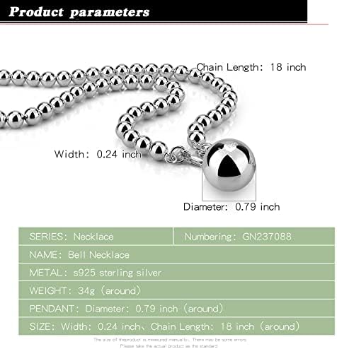 Dankadi Italy Fashion Women 925 Sterling Silver Bead Necklace Bell and Heart Pendant 4MM 6MM Round Prayer Beads Link Chain 18 "20" 22 "24" 26 "28"