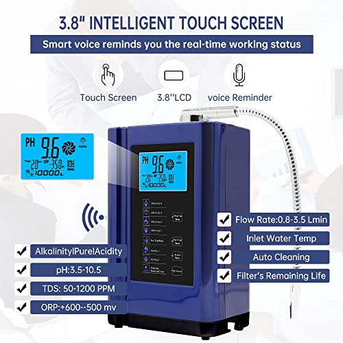 Water Ionizer, Water Purifier Machine PH 3.5-10.5 Alkaline Acid Water Machine, Up to -500mV ORP, 8000 Liters Per Filter, 7 Water Settings