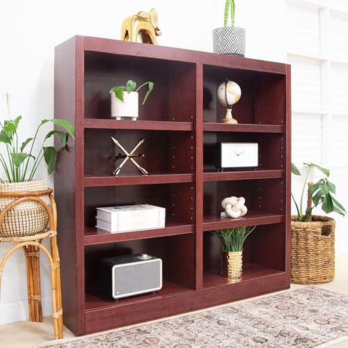 Traditional 48" Tall 8-Shelf Double Wide Wood Bookcase in Cherry
