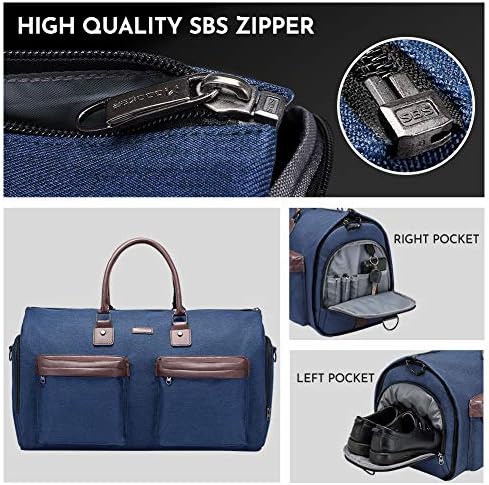 Convertible Garment Bag with Shoulder Strap, Modoker Carry on Garment Duffel Bag for Men Women - 2 in 1 Hanging Suitcase Suit Travel Bags, Blue, 45l