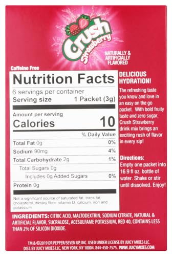 Crush Strawberry Sugar/Caffeine Free Hydrating On-the-Go Drink Mix: Wild Purple Smash - 1 Box (6 Packets)