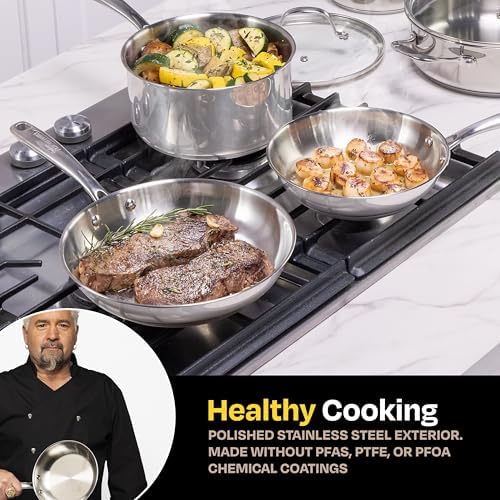 Guy Fieri's Flavortown 10-Piece Stainless Steel Cookware Set | Frying Pans, Saucepans, Saute Pan & Stock Pot, Oven-Safe up to 500F
