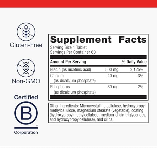 Metagenics Niatain Niacin B3-500 mg Nicotinic Acid with Sustained Release for Reduced Flushing - Supports Cholesterol, Energy