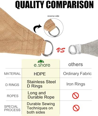 20'x20' Sun Shade Sail, Square Desert Sand Outdoor Canopy, Awning Shelter | Fabric Cloth Screen with UV Protection Sun Shades for Patio, Garden