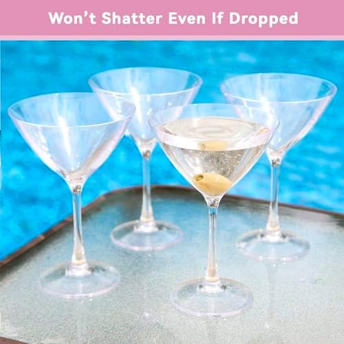 Lily's Home Unbreakable Martini Glasses, Made of Shatterproof Plastic and Ideal for Indoor and Outdoor Use, Reusable, Crystal Clear (8.5 oz. Each