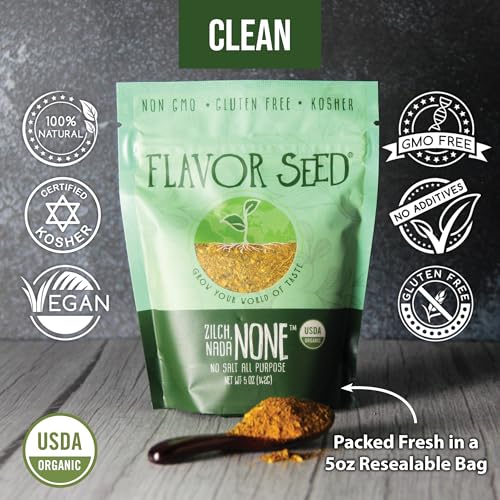 Organic No Salt Seasoning - Zilch Nada None by Flavor Seed, Salt Substitute for Cooking with Herbs & Spices, All Purpose Seasoning for Meat