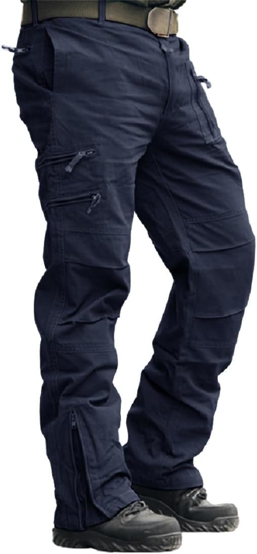 CRYSULLY Mens Tactical Cargo Pants Ripstop Cotton Military Hiking Work