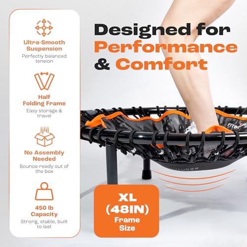 MXL FIT Bounce PRO XL Bungee Rebounder - Premium Indoor Mini Trampoline for Adults, Silent Low-Impact Bounce