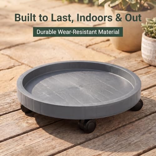 2 Pack of 11 Inch Heavy Duty Plant Caddy with Wheels, Rolling Plant Stand Pot Trolley, Wheeled Planter Saucer Tray