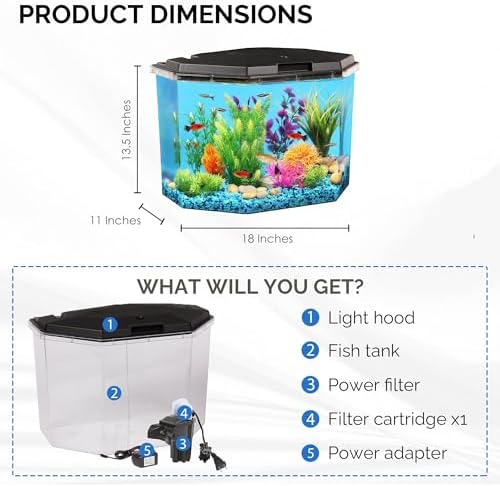 Koller Products 6.5-Gallon Aquarium Kit with Power Filter and LED Lighting, (AP650)
