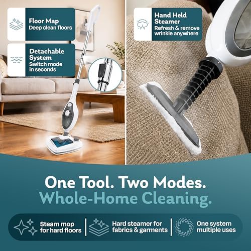 Steam & Go 10-in-1 Multi-Surface Steam Mop - Deep Clean with Heat | Converts to handheld cleaner for grout, upholstery & furniture