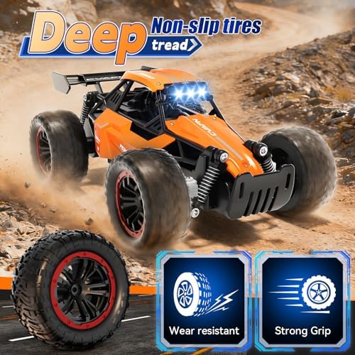 Remote Control Car, Fast RC Monster Truck with Durable Metal Body, 1:16 Off-Road RC Crawler with LED Headlights, All-Terrain Drift Car, 3 4 5 6 7 8 9 10 Year Old Boys Girls Kids Gifts