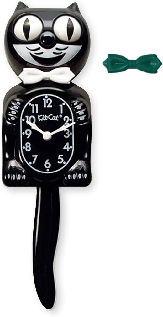 Kit-Cat Classic Black Clock with White and Green Bow Ties