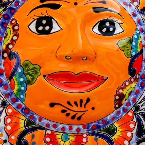 NOVICA Artisan Handmade Ceramic Wall Sculpture Handpainted Sun from Mexico Multicolor Decor Art Moon [13in H x 13in W x 2.3in D] ' Luz Del Sol'
