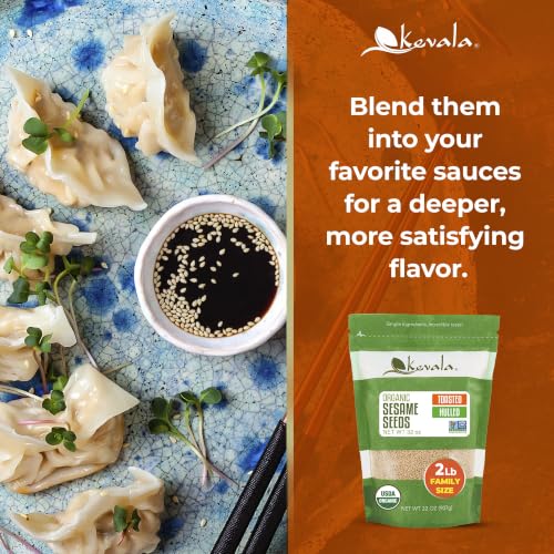 Kevala Organic Toasted Sesame (Hulled) - 2 lb, Gluten Free Roasted Sesame | 32 oz, Roasted Sesame Seeds for a Tahini Paste, Kosher