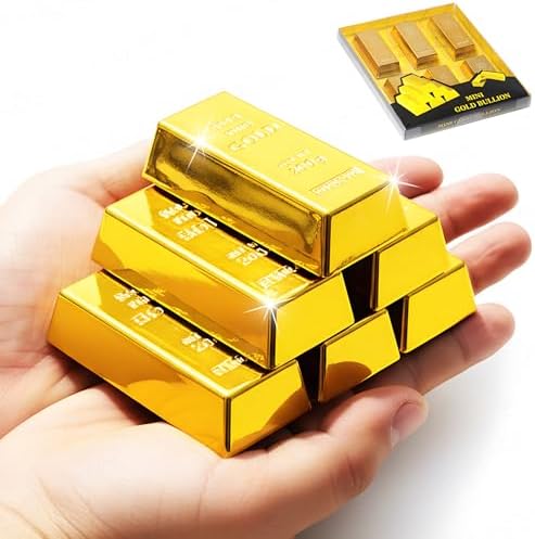 SABLUE 6X Replica Mini Gold Bar Refrigerator Magnets Fake Golden Paper Weight Brick Bullion Movie Prop Novelty Gift Joke (E0-Magnets L)