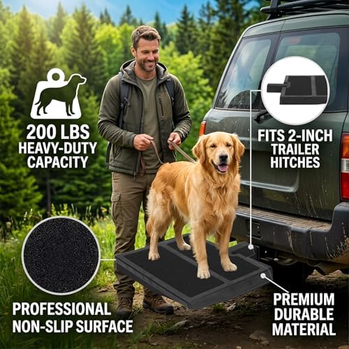 Pet Hitch Step for 2 Inch Trailer Receiver | Dog Hitch Step Help Dogs Get in & Out of Car SUV, Hitch Step for Dog Supports 200lbs