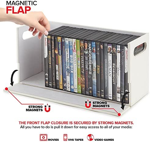 Stock Your Home DVD Storage Box, Movie Shelf Organizer for Blu-Ray, Video Game Cases, CDs, VHS Tape Display Stand, Disc Holder Can Store Up to 28 DVDs, Faux Leather (Espresso)