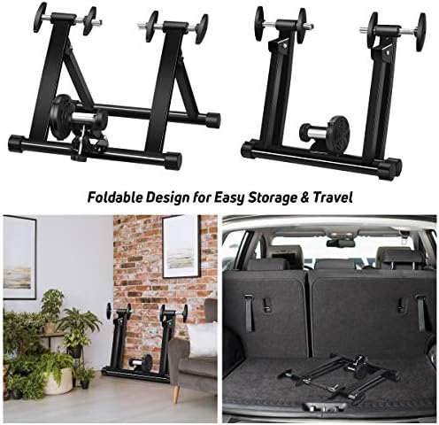 Goplus Bike Trainers for Indoor Riding, Folding Stationary Bike Stand with Magnetic Flywheel for Bicycle Cycling Training