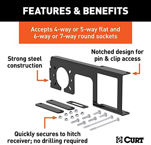 CURT 58003 Easy-Mount Trailer Wiring Bracket for 2-1/2 Inch Receiver, Fits 4 or 5-Way Flat and 6 or 7-Way Round Connector Sockets
