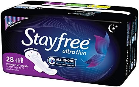 Stayfree Ultra Thin Overnight Pads Wings, Period and Leaks, 28 ct