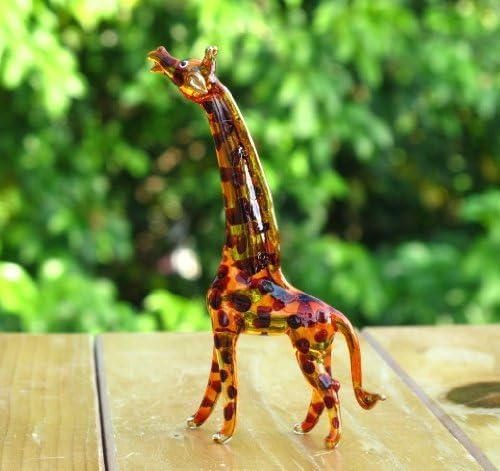 Handmade Mini 3.5" Blown Glass Giraffe Savannah Figurines Figures Art, Collectible Dollhouse Gift Ideas, Miniature Safari Animals