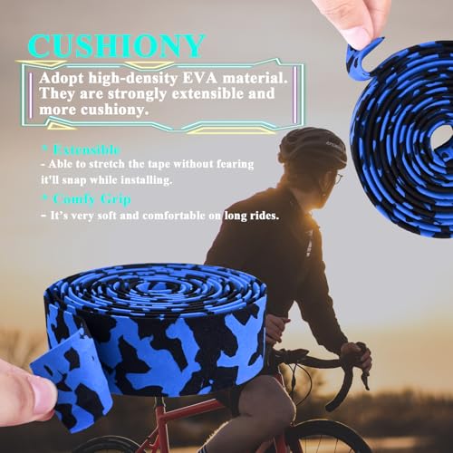 KINGOU White & Blue Camouflage EVA Road Bike Handlebar Tape Cycling Bar Tapes - 2PCS Per Set