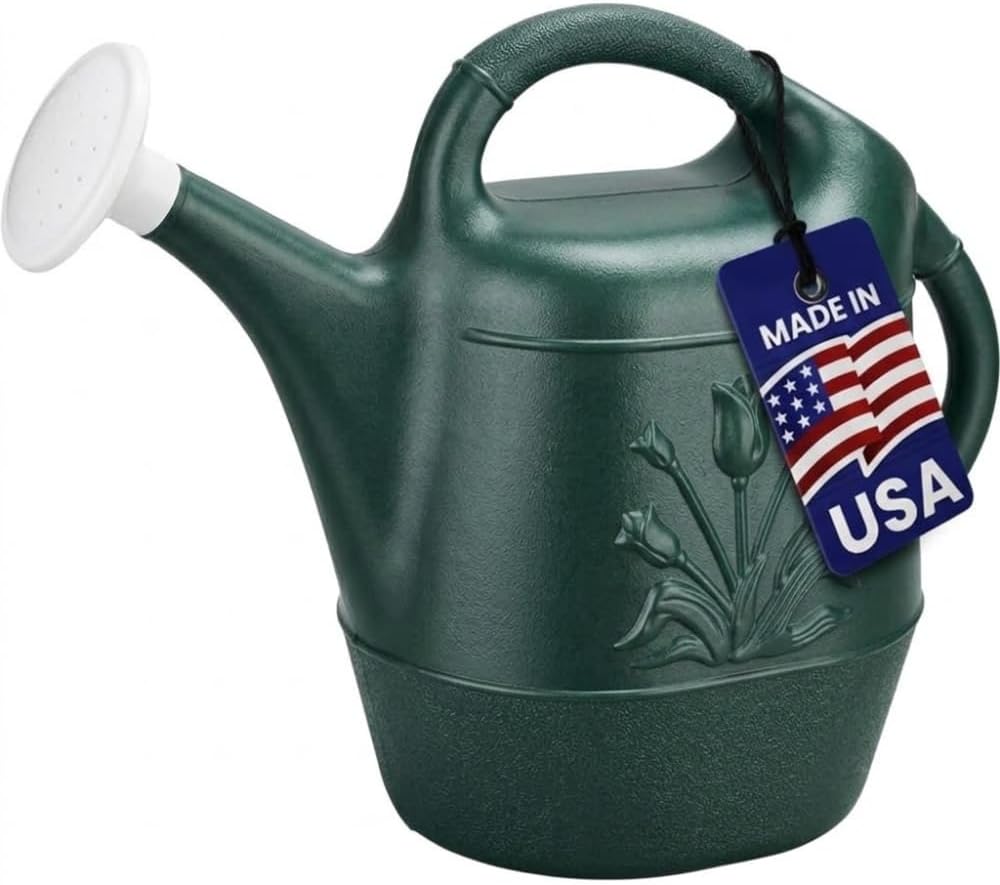 PMU 2 Gallon Watering Can - Garden Watering Can for Indoor & Outdoor Plants - Plastic Water Can with Detachable Sprinkler Head - Large Water Pot, Made in USA - Hunter Green Pkg/1