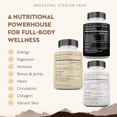 Ancestral Supplements Beef Liver Support Capsules, Iron & Energy, 180 Ct | Freeze-dried, Non-GMO Liver Rich in Heme Iron, Vitamin A & B12; Grass-fed, Desiccated, Vital Liver Support, Natural Liver