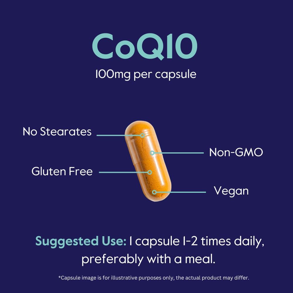 BESTVITE Coenzyme CoQ10 100mg (120 Vegetarian Capsules) Naturally Fermented - No Stearates - No Fillers - Vegan - Non GMO - Gluten Free | Vegan - Gluten Free - Non GMO - Coenzyme Q10 Supplement - Antioxidant for Heart & Energy Support* - Easy to Swallow…