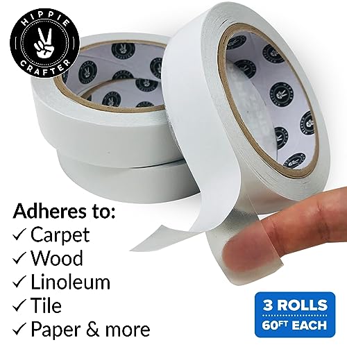 HIPPIE CRAFTER Clear Double Sided Tape, 2 Inch Wide Heavy-Duty Adhesive, Removable Mounting Tape for Posters, Carpets, Wall-Safe Use, Crafts